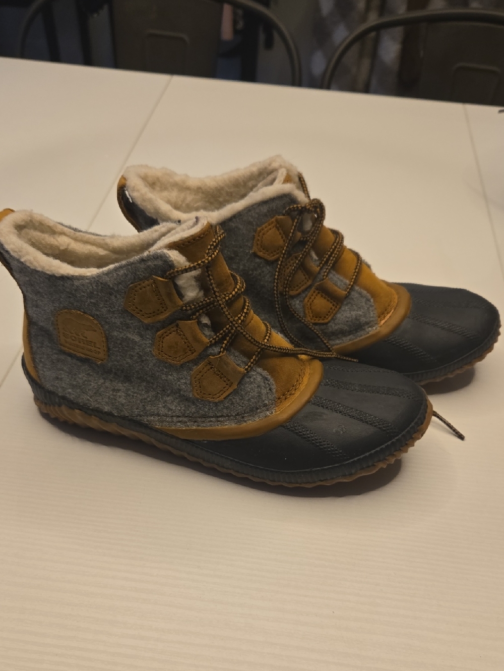 Sorel Gray Wool & Tan Accent Winter Duck Boots